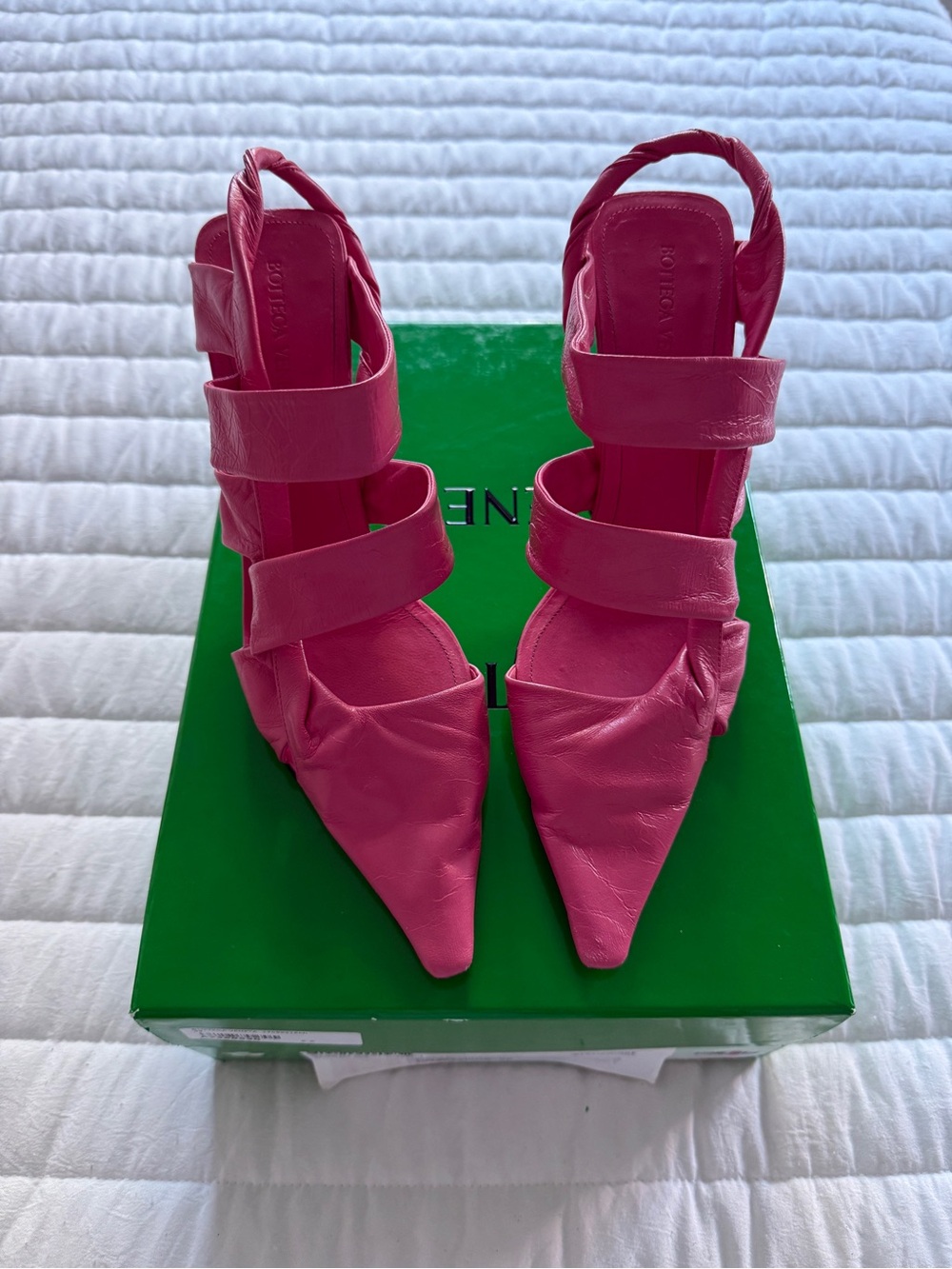 Bottega Veneta Authentic Pink Strappy Pointed-Toe Slingback Pumps Heels Sz 39/9